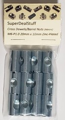 12 PCS Cross Dowels Barrel Nuts M6 P1.0 20x10mm Zinc Center Hole CNC Part