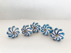 Set of Blue White Ceramic Drawer Cabinet Knobs Pulls Made in India