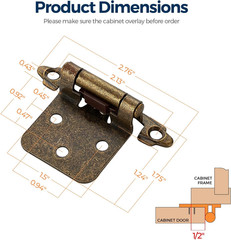 Ravinte 10 Pack (5 Pairs) 1/2″ Overlay Cabinet Hinges, Self-Closing Semi-Conceal