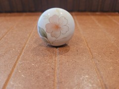Vintage 1.25 In Round Beige Porcelain Cabinet Knobs With Flower Design