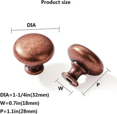 10 Pack 1-1/4″ Vintage Antique Copper Zinc Alloy Cabinet Knobs – Single Hole Cen