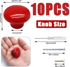 10 Pack Red Ceramic Kitchen Cabinet Knobs Pulls, 32 mm/1.26 Inch Retro Vintage R