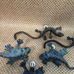 Lot of 13 Mexican Verdigris Metal Southwestern Drawer Pulls Frog Turtle Lizard