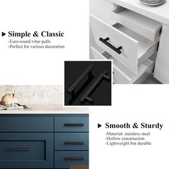 10Pack Black Kitchen Cabinet Pulls Stainless Steel Drawer T Bar Knob Handles