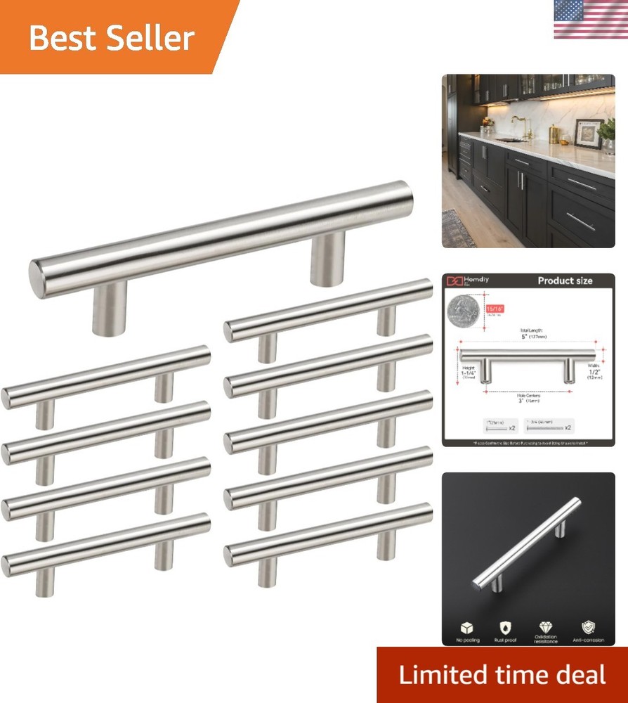 Sleek 3 Inch Brushed Nickel Cabinet Handles – 10 Durable Stainless Steel Pieces