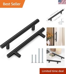 5-Pack Flat Black Stainless Steel Cabinet Pulls – Modern Minimalist Design