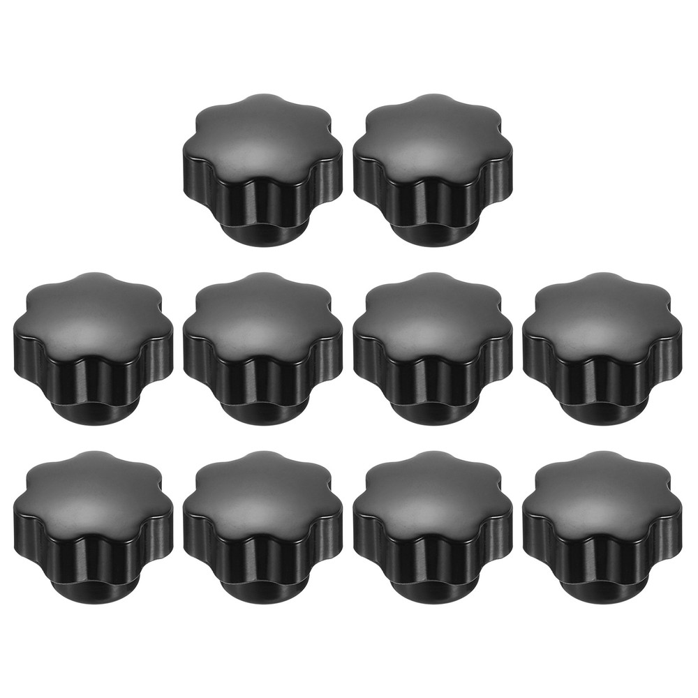 10pcs 7-Star Knob M4 Thread 25mm Head Non-Through Hole Brass Insert Handle Black