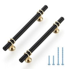 10 Pack 7.375 Inch Matte Black Gold Cabinet Pulls Handles For Drawer