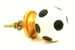 Ceramic Knob – Black & White Polka Dot Knob – Art Deco – Tin base – NEW VINTAGE