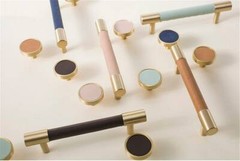 3.78” 5” 8.8″ Brass Leather Cabinet Door Handles Colorful Dresser Drawer Knobs