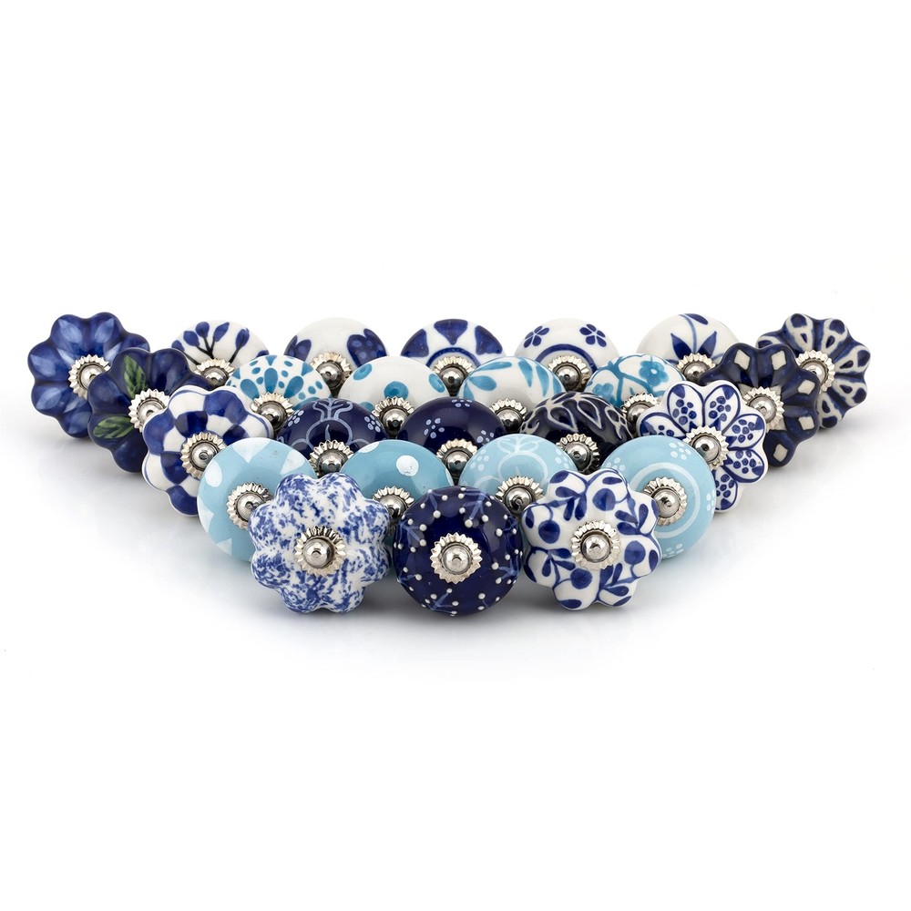 Craft Trade Ceramic Cabinet Knobs & Drawer D: 1.5 x L: 2.5 Inches, Blue
