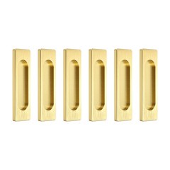 6Pcs Self-Stick Sliding Door Pulls, 4 Inch Rectangle Flush Pull, Bright Gold