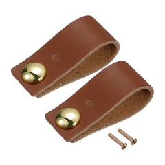 2Pcs Leather Drawer Pulls 2.56″ Leather Furniture Handles Drawer Knob Pull Brown
