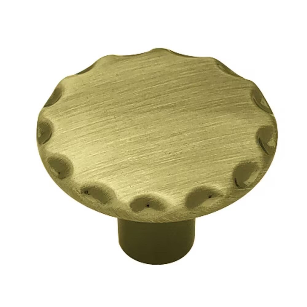 P63300H-AB-C 10 Pack Scallop Edge 1-1/8 in (28 mm) Antique Brass Round Knob 31/2