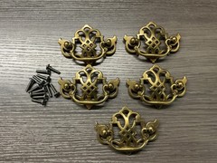 5 VTG Keeler KBC Brass Chippendale Cabinet Handles Pulls Drawer N43940 (115)