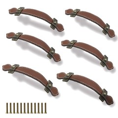 Seimneire 6pcs Surface Leather Furniture Handle, 6.3″ Retro Style Leather Pul…
