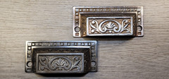 Antique Bin Drawer Handle Cup Pulls Ornate Cast Iron Original 1850-1899 Pair