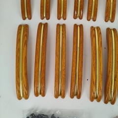 27X RARE 1970-80s Vintage 7″ Solid Wood Oak w Gold Insert Drawer Pull 6″ Center