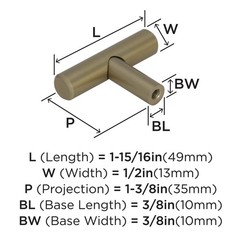 Corp Bar Pulls 115/16 In 49 Mm Length Golden Champagne Cabinet Knob 10 Pack