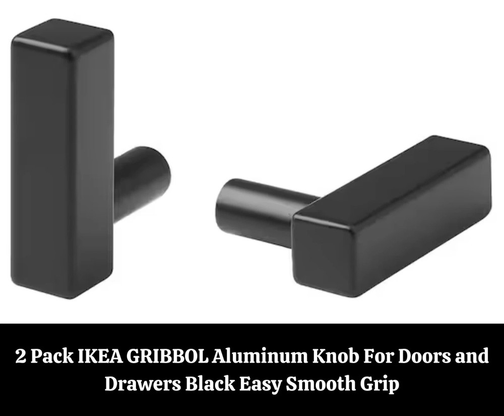 2 Pack IKEA GRIBBOL Aluminum Knob For Doors and Drawers Black Smooth Grip B12