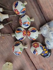 Set of 6 Hand-Painted Ceramic Cabinet Drawer Knobs Floral 2″ x 2″ Boho Folk Art