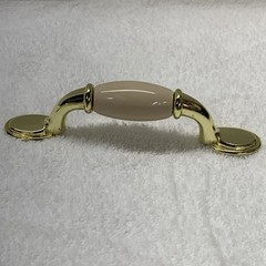 Cabinet Drawer Pulls 5” Ceramic Center Creme/Gold Color 3” Centers. Less Screws