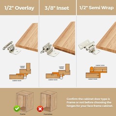 Brushed Nickel Cabinet Hinges 3/8 Inch Inset Self Closing 5 Pairs 10 Pack