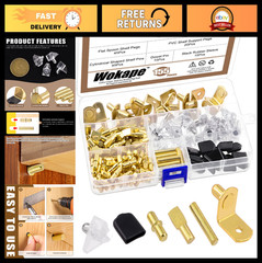 155Pcs Metal Shelf Pins Assortment Kit – Gold Bracket Pegs for Cabinet & Bookshe