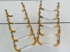 Vintage Brass Gold Tone Metal Pull Handles Hardware Drawers Cabinet SET OF 10