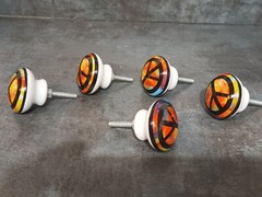 Set Of 5 PEACE Sign Tie Dye Cabinet Door Drawer Pull Ceramic Knobs