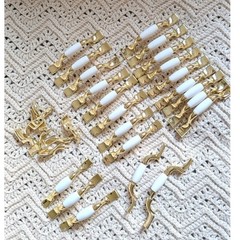 Vintage Gold and White Ceramic Drawer Pulls Cabinet Handles Lot of 21 Mixed