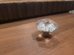Hexagon Crystal Glass Cabinet Knob W/ Polished Chrome Base-PERIOD BRASS P31-CA3