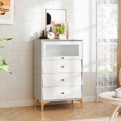 3 Drawer Dresser 37.5″ Tall Dresser Chest of Drawers with Flip-up Fluted Glass