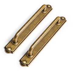 Set 2 Sleek 5 Inch Center To Center Antique Brass Cabinet Handles Backplate