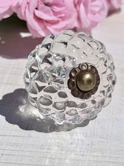 1 Faceted Textured Clear Glass Antique VTG Cabinet Pulls Kitchen Bathroom Knobs