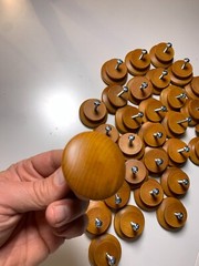 Set of 32: Wood Wooden Knobs Pulls Handles Natural Lacquered Round