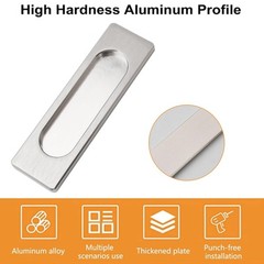 2 PCS 100mm Brushed Steel Aluminum Rectangular Flush Sliding Door Handles