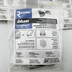 Lot of 5 -Blum 105 Deg Compact 38N Series 0.5-inch Overlay Screw-On Self Closing
