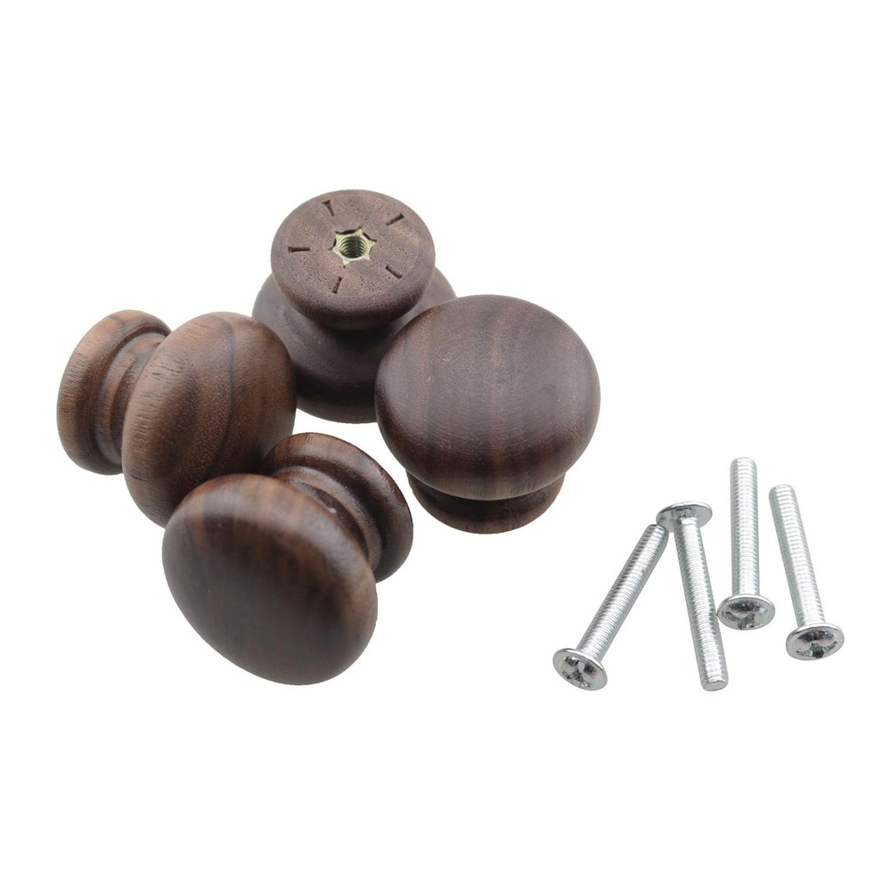 Natural Wood Cabinet Knob Simple Walnut Nut Brown Drawer 1.18×0.98 Inch 4 PCS