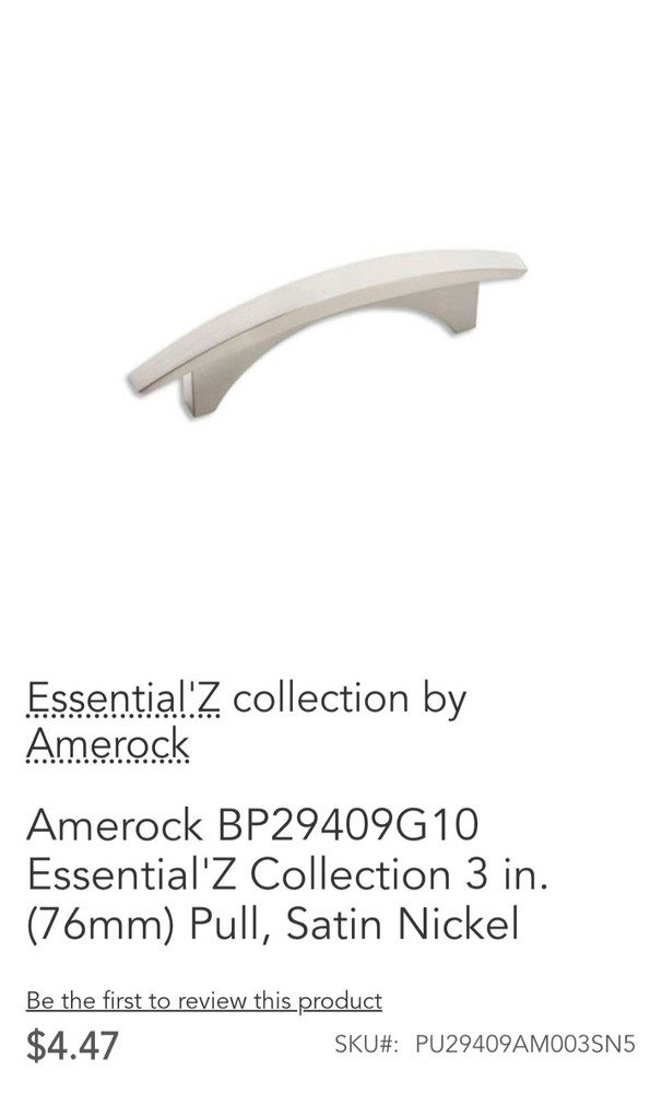 Amerock BP29409G10 Essential’Z Collection 3 in. (76mm) Pull, Satin Nickel