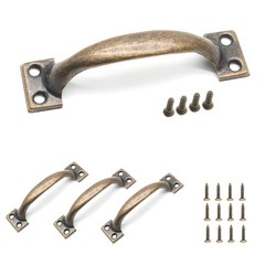 4Pcs 4 Inch Bronze Metal Cabinet Handles, Rustic Drawer Pulls Vintage Dresser…
