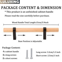 Pack of 4 Adjustable Wood Cabinet Hardware Handles,Unfinished DIY Pulls,Adjus.