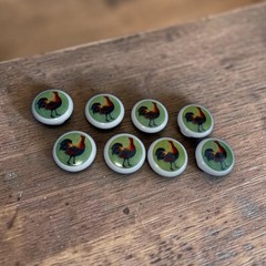 Vtg Set Of 8 Rooster Ceramic Cabinet Knobs 1″ Round No Screws