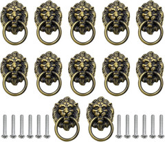 12 Pack Lion Head Ring Pulls Cabinet Knobs 2.6″ X 1.6″ for Drawers and Wardrobes