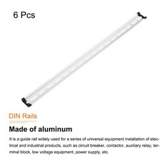 DIN Rail Slotted Aluminum Mounting Guide 26×1.4×0.3″ with Cover 6 Pcs, Silver