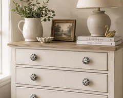 Grey Blue Painted Art Ceramic Drawer Knobs Set of 4 Cabinet Pull Handles