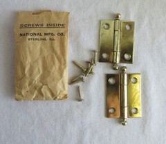 NOS Light Narrow Butts hinge bright brass ball tip 2″ #528 Cabinet door shutter