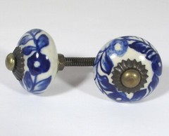 6: Antique Blue white Porcelain Ceramic Floral Drawer Cabinet Knobs Pulls 1.25″