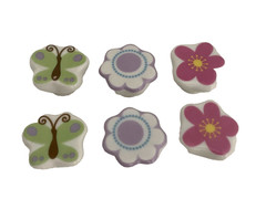 Set of 6 Dresser Drawer knob pulls butterfly flowers ceramic Cabinet Hardware