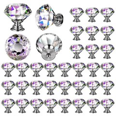 32 Pcs 30mm Diamond Clear Crystal Drawer Knobs, Glass Cabinet Pulls, Easy Instal